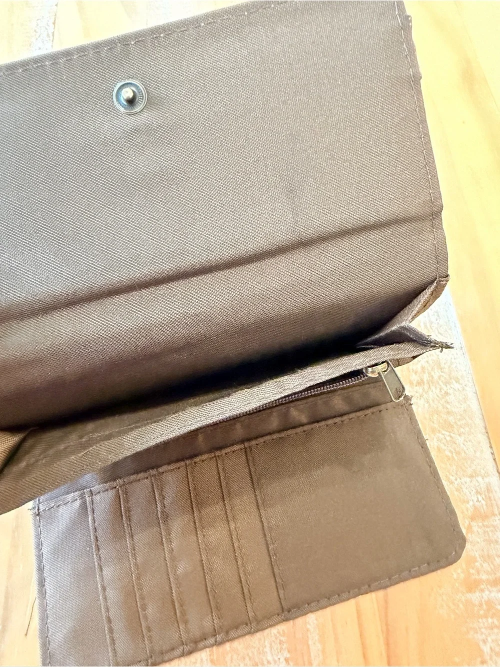 NEW b.o.c. RFID Aqua and Taupe Trifold Wallet with Brown Accents BORN NWT